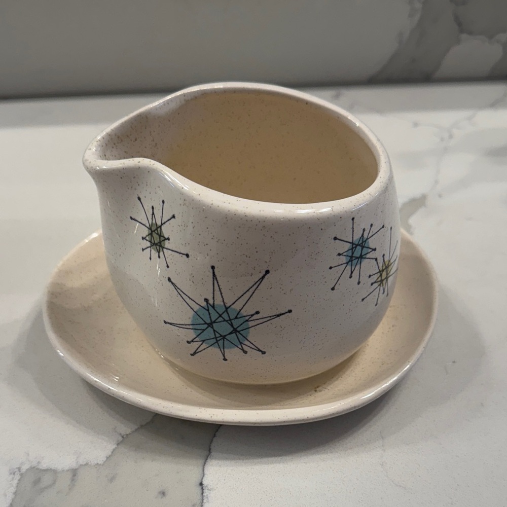 Mid-Century Modern Cream and Blue Starburst Creamer Set - Picture 2 of 7